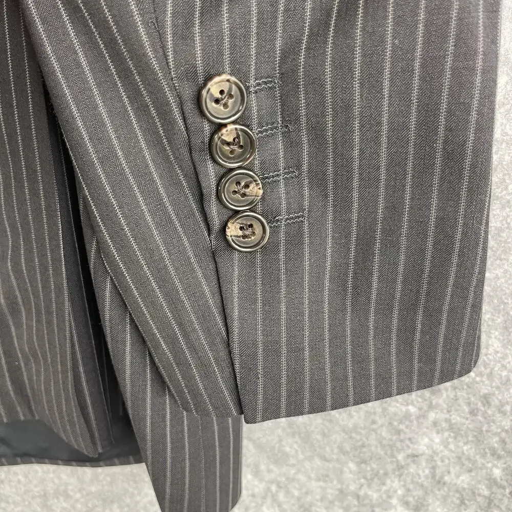 Ralph Lauren Blazer Sport Coat Mens 44L Dark‎ Gray Striped Double Breasted Peak
